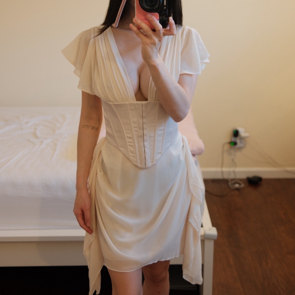 Oh Polly Cream Dress with Corset Detail